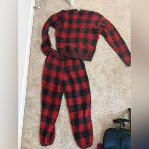 SKIMS Red and Black Buffalo Plaid Cozy Pajama Set